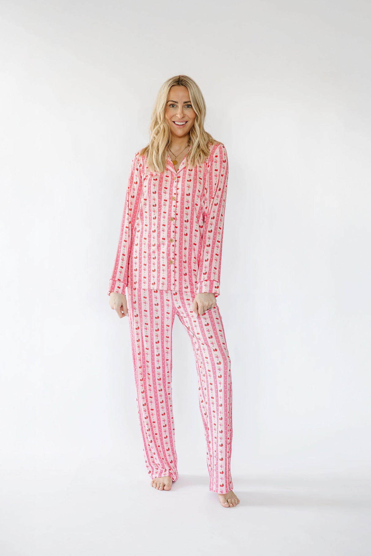 Pink Strawberry & Cherry Bows Adult Pajama Pants