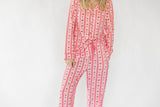Pink Strawberry & Cherry Bows Adult Button Down Long Sleeve Pajama Top